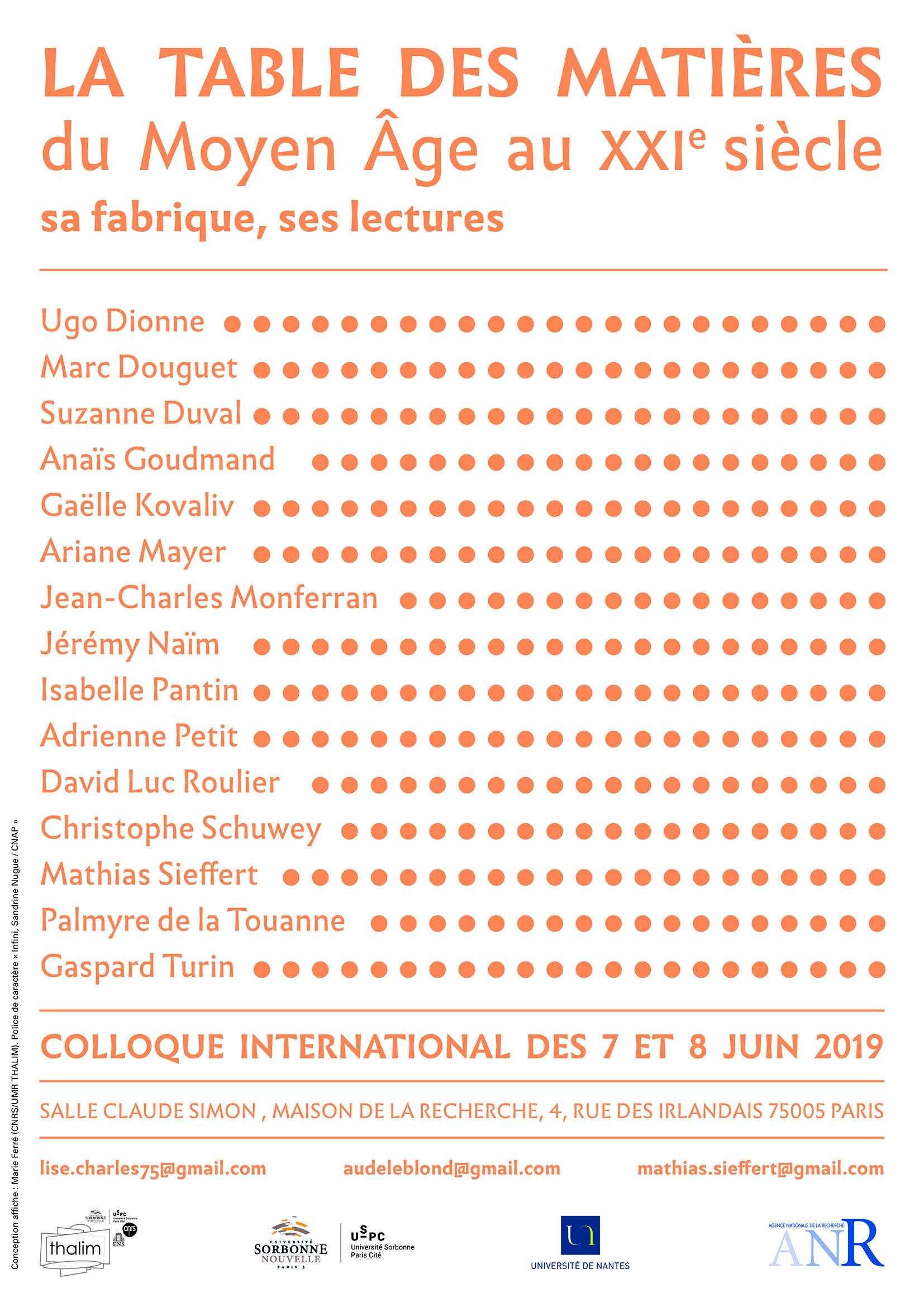 La table des matières  du Moyen Âge au xxie siècle sa fabrique, ses lectures