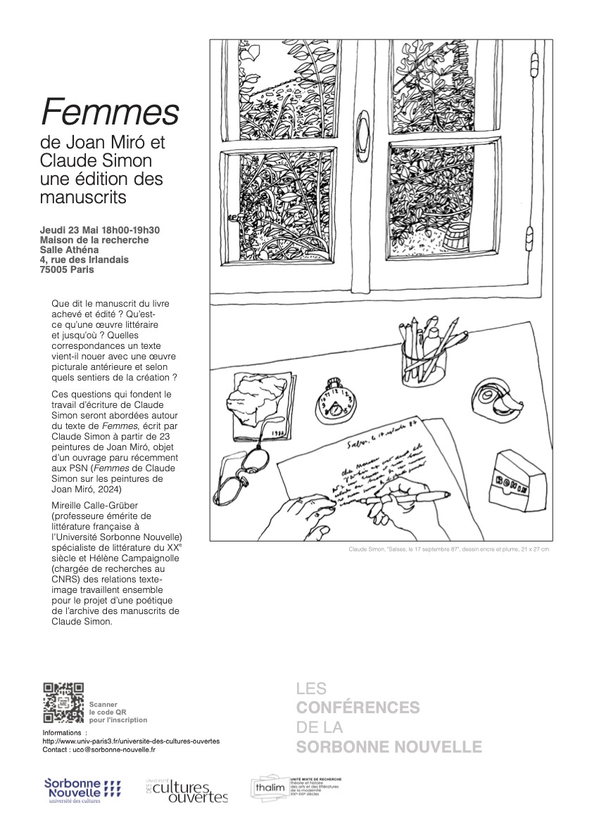 Femmes de Claude Simon, sur vingt trois peintures de Joan Miro : une édition des manuscrits