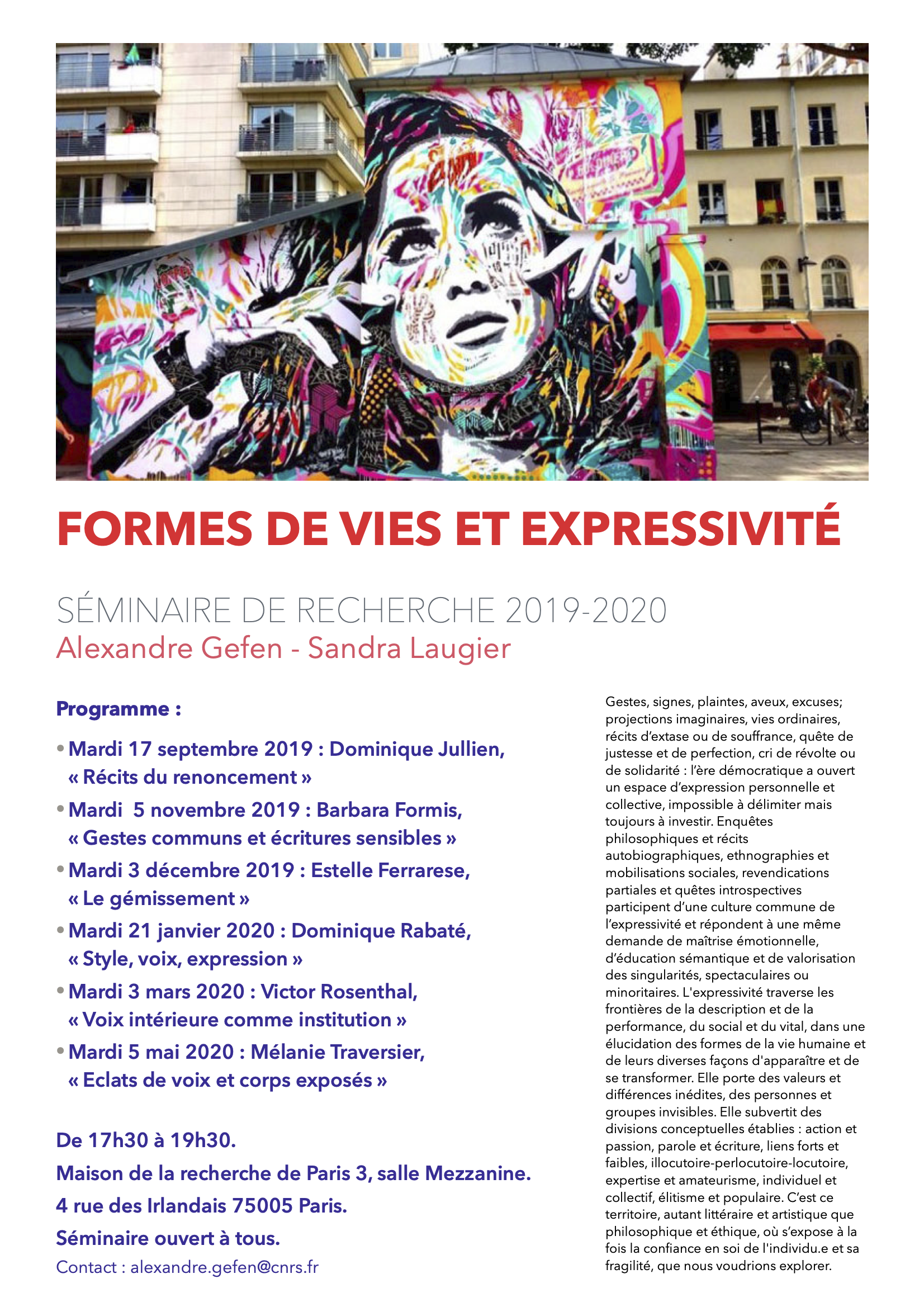 Formes de vie et expressivité (2019-2020)