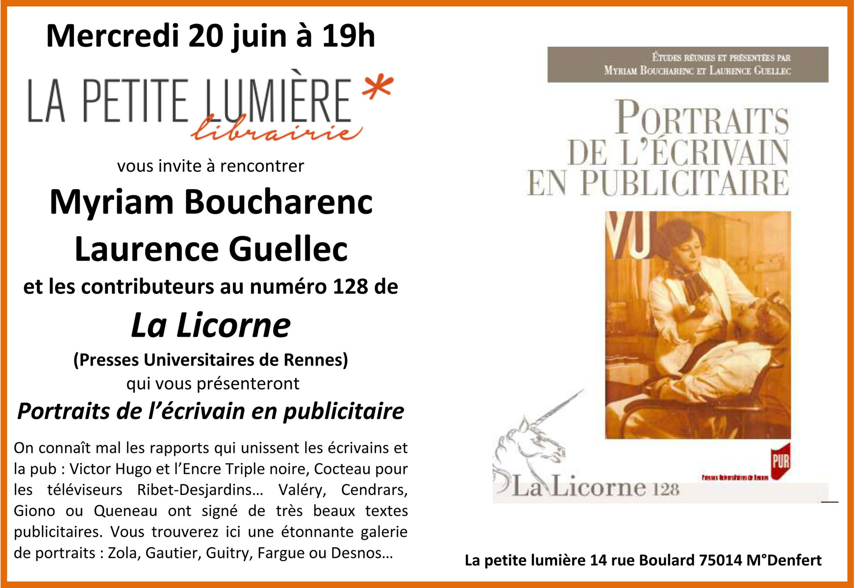 Signature du volume Portraits de l&rsquo;écrivain en publicitaire