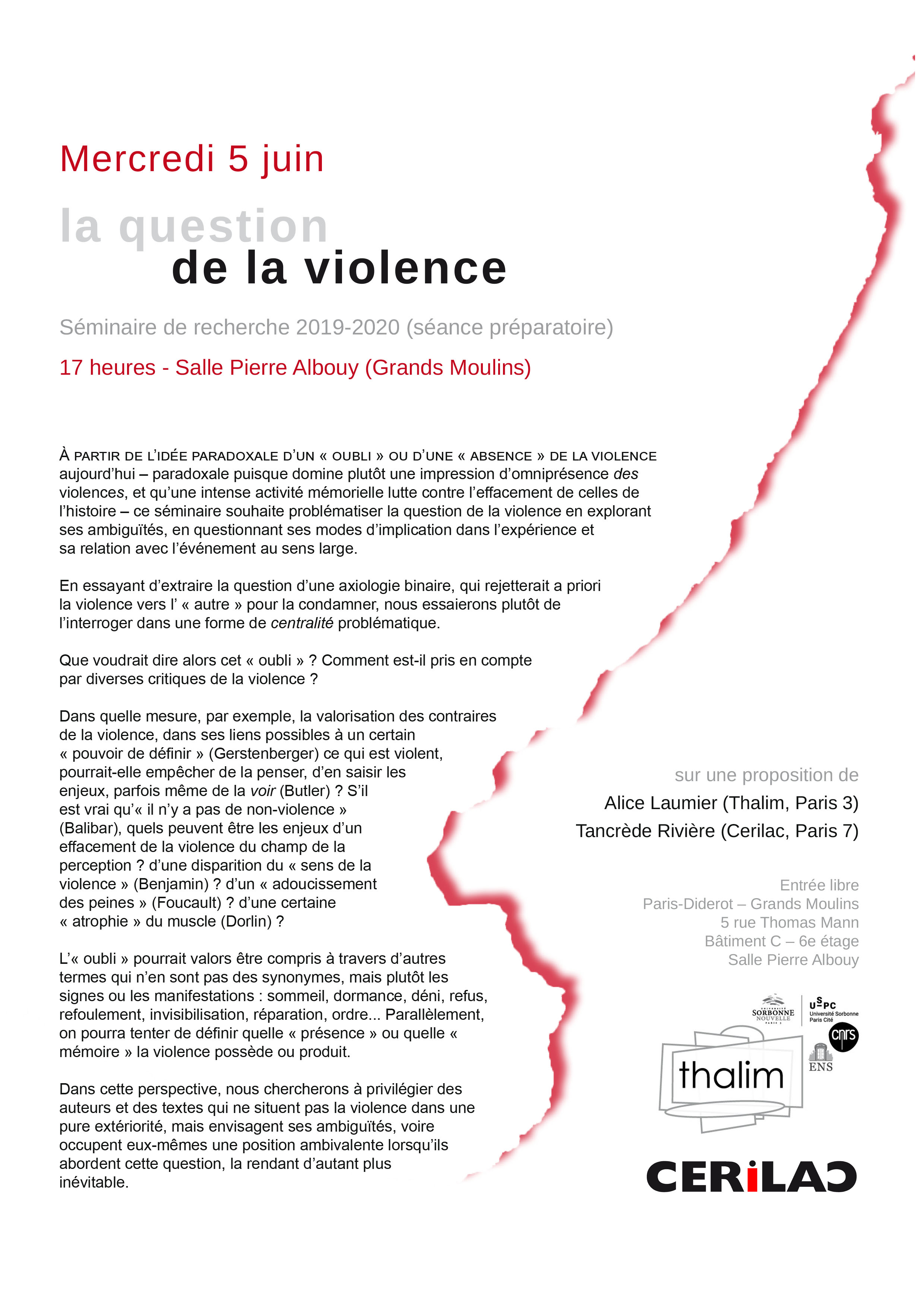 La Question de la violence (Séance préparatoire)