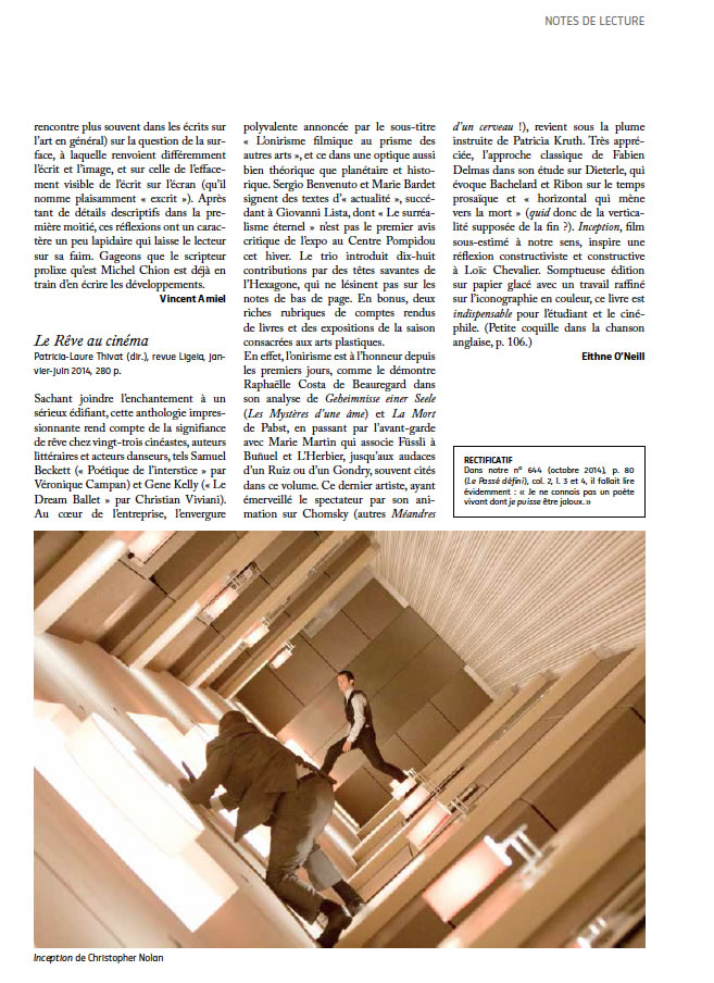 Le rêve au cinéma, Iconographie, procédés, partitions, Ligeia n°129-132, janvier-juin 2014 /