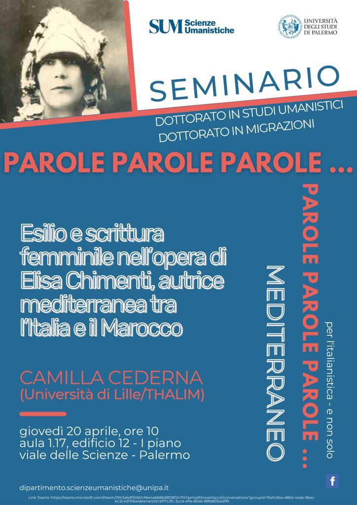 Exil et écriture au féminin dans l&rsquo;oeuvre d&rsquo;Elisa Chimenti, autrice méditerranéenne entre l&rsquo;Italie et le Maroc/Esilio e scrittura femminile nell&rsquo;opera di Elisa Chimenti, Elisa Chimenti, autrice mediterannea tra l&rsquo;italia e il Marocco