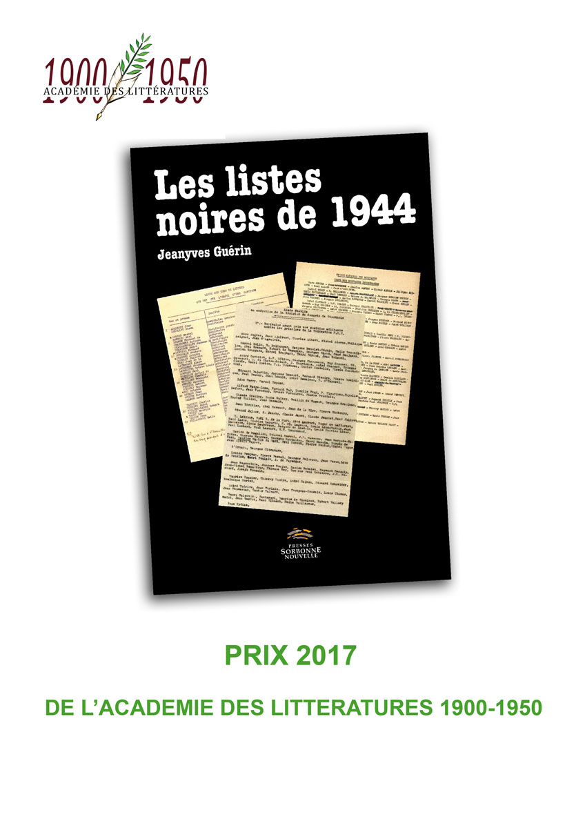 Prix 2017 de l’Académie des littératures 1900-1950 : Les listes noires de 1944