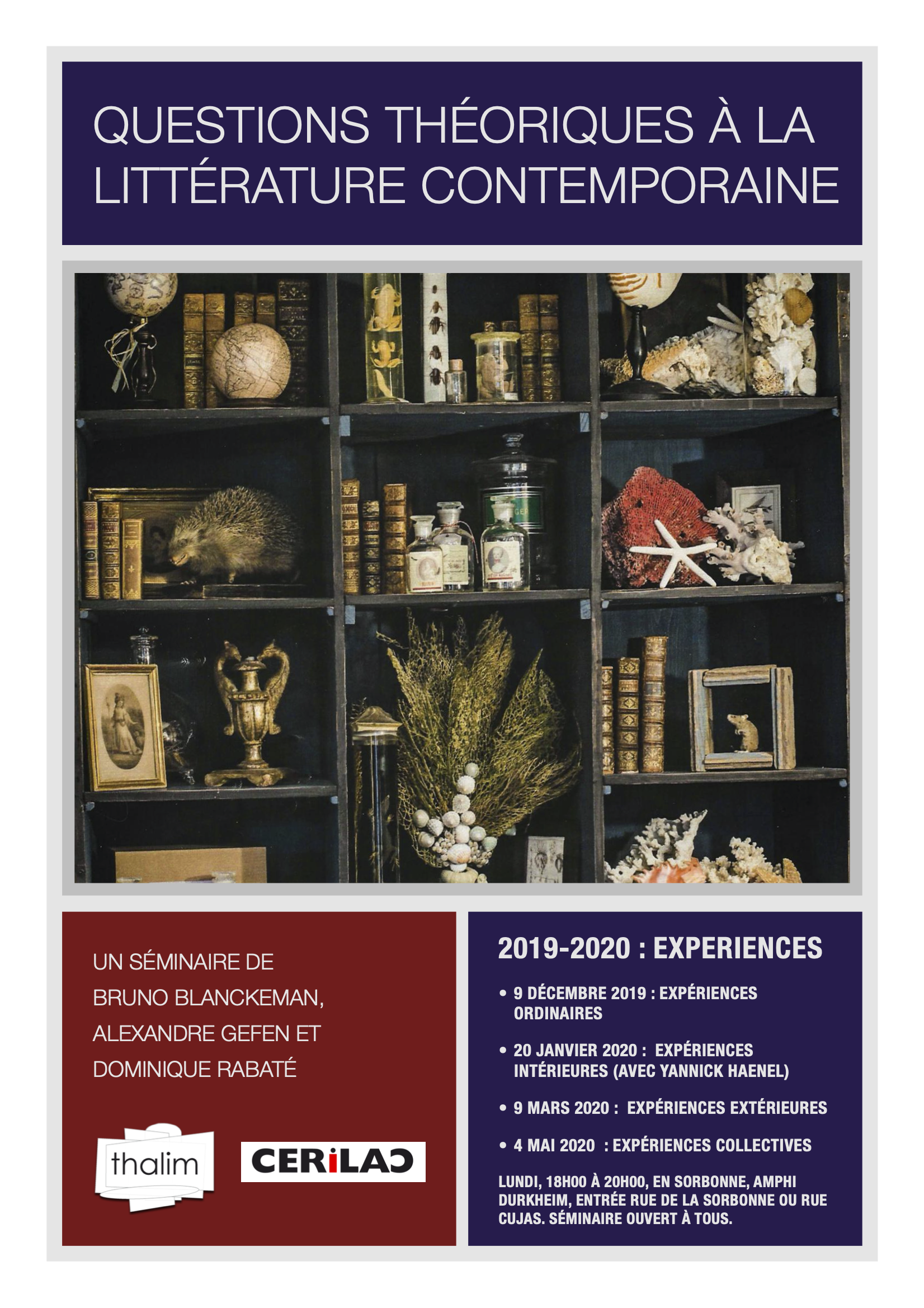 Questions théoriques à la littérature contemporaine, 2019-2020 : Expériences