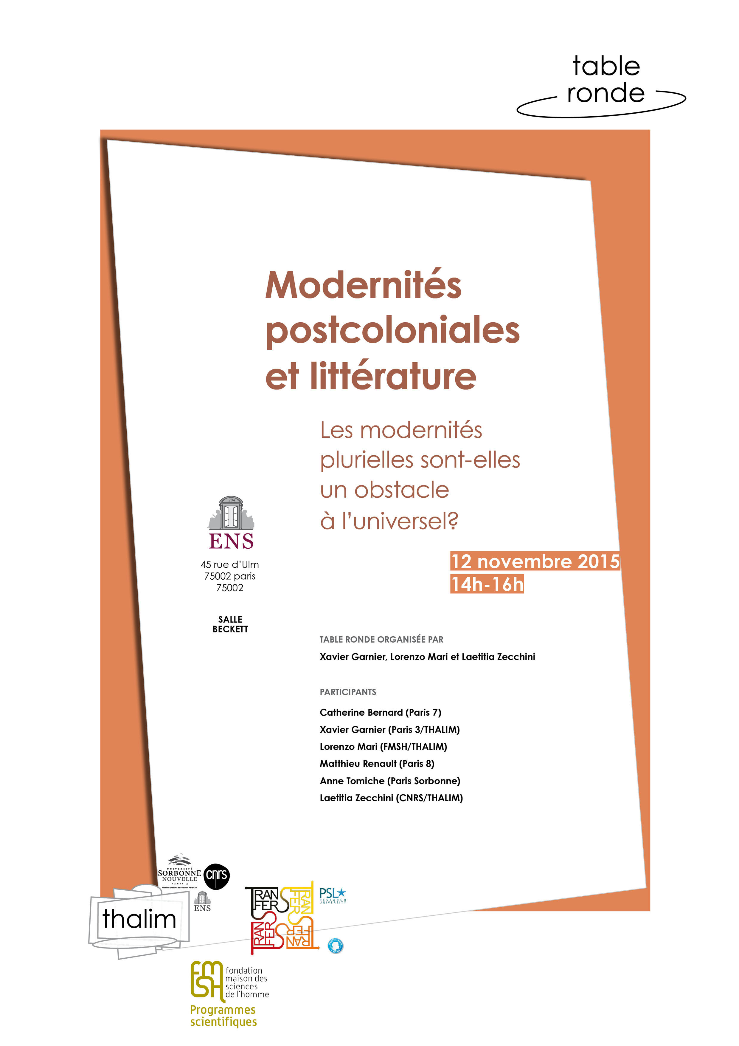 Modernités postcoloniales et littérature.